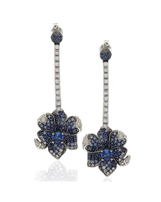 SUZY LEVIAN NEW YORK Blue Suzy Levian Sterling Silver Sapphire & Created White Sapphire Flower Petal Drop Dangle Earrings