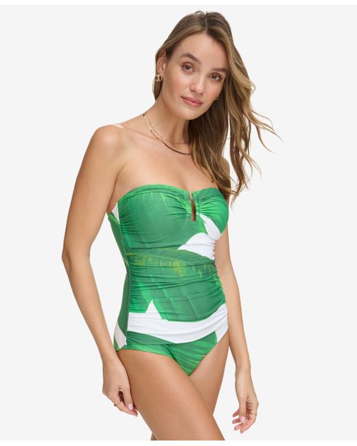 DKNY Green Shirred One-piece Swimsuit