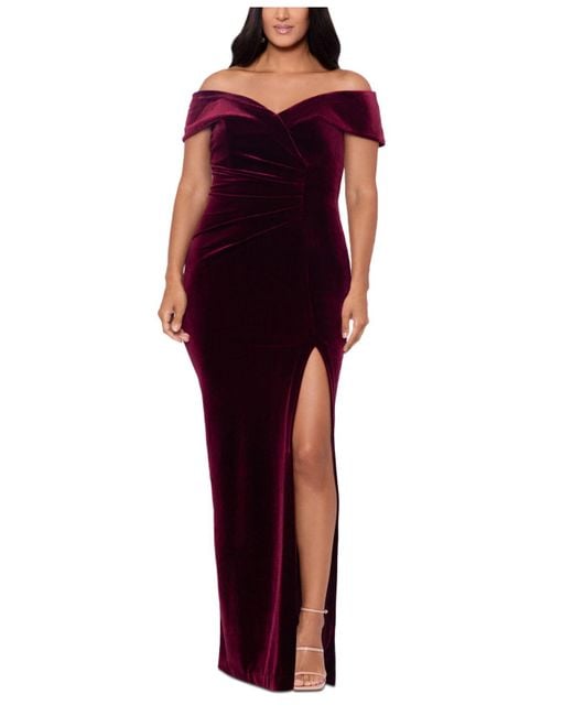 Xscape Plus Size Off-the-shoulder Velvet Gown in Red | Lyst