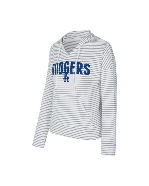 Concepts Sport Blue White/gray Los Angeles Dodgers Liftoff Striped V-neck Hoodie