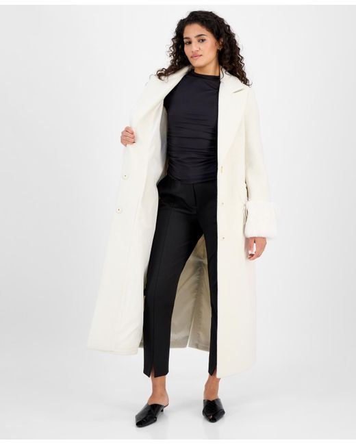 Cece White Notched-collar Single-breasted Maxi Coat