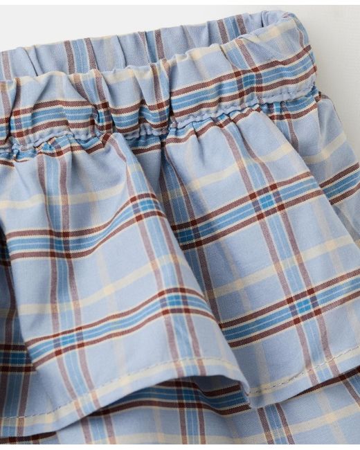 Mango White Ruffled Checkered Mini Shorts