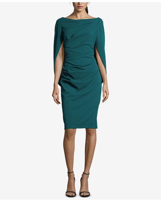 Betsy & Adam Green Ruched Cape Dress