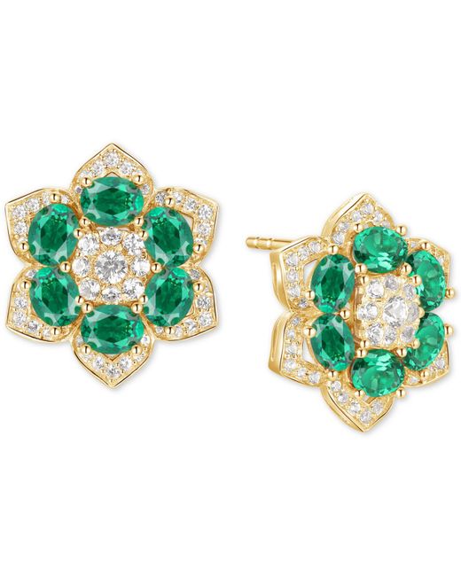 Macy's Green Emerald (1-3/4 Ct. T.w.) & Diamond (1/2 Ct. T.w.) Flower Stud Earrings In 14k Gold