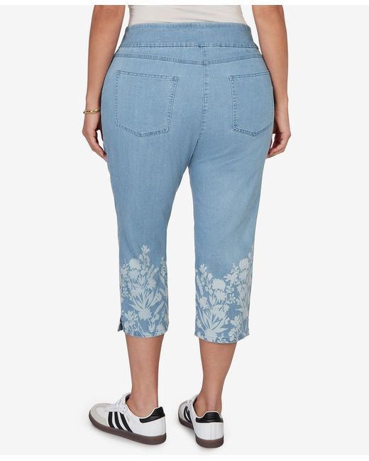 Ruby Rd Blue Plus Size Printed Hem Denim Capri Pants