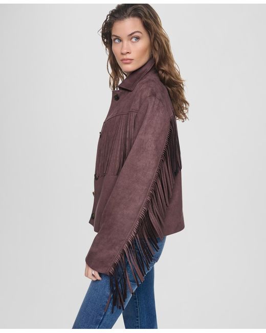 DKNY Blue Fringe Detail Collared Button-front Jacket
