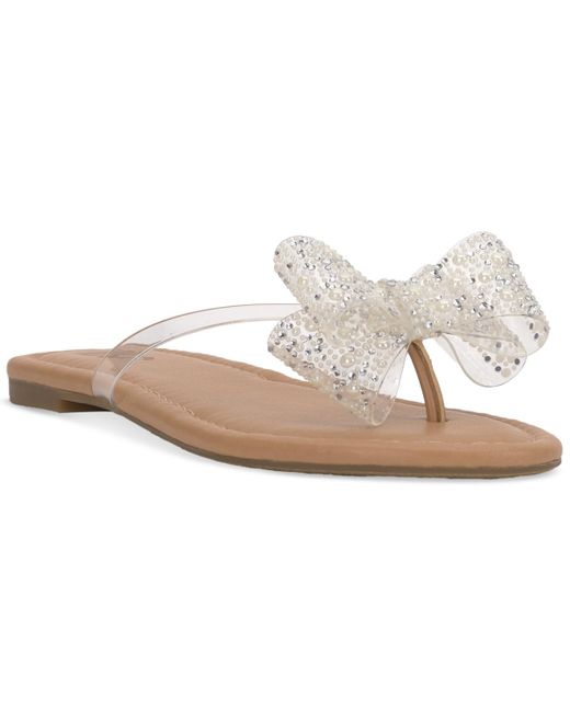 INC International Concepts White Mabae Bow Flat Sandals