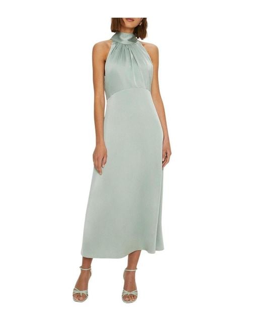 Oasis Green Satin Halter Neck Midi Bridesmaid Dress