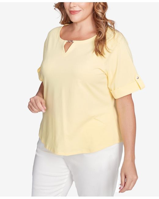 hearts of palm Natural Plus Size Making Waves Solid Short Sleeve Top