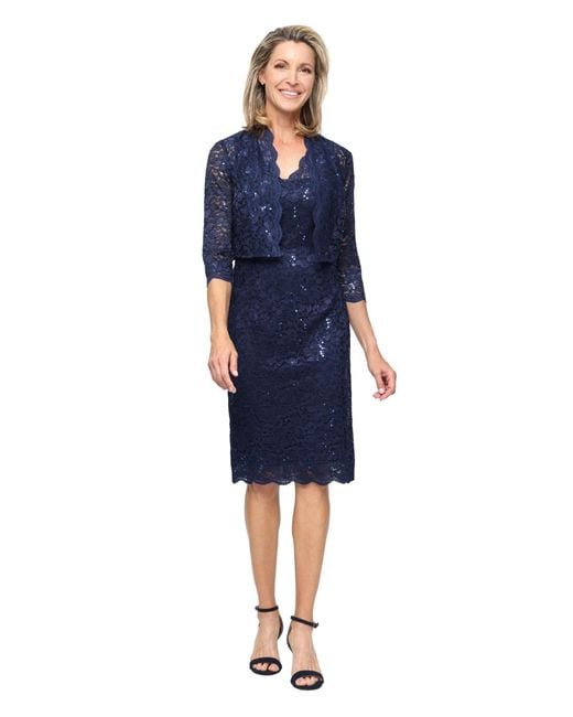 Sl Fashions V-neck Sheath Jacket Dress in Blue | Lyst Sl Fashions V-neck Sheath Jacket Dress in Blue | Lyst