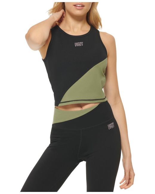 DKNY Black Colorblocked Cropped Tank Top