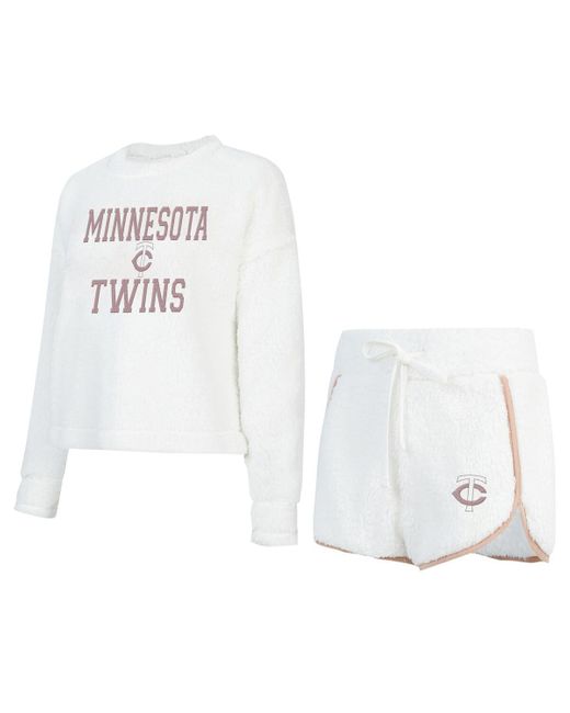 Concepts Sport White 2-pack Minnesota Twins Painter Sherpa Long Sleeve Top And Shorts Set