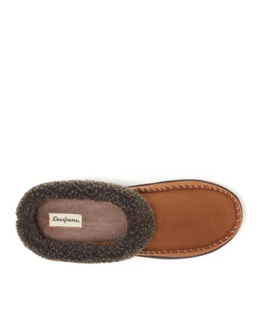 Dearfoams Brown Microsuede Moccasin Toe House Shoe Clog Slipper for men