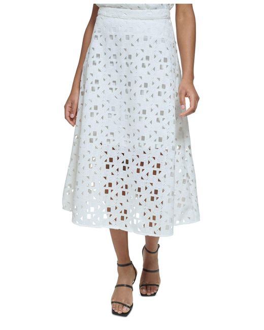 Karl Lagerfeld Signature-lace Midi Skirt in White | Lyst