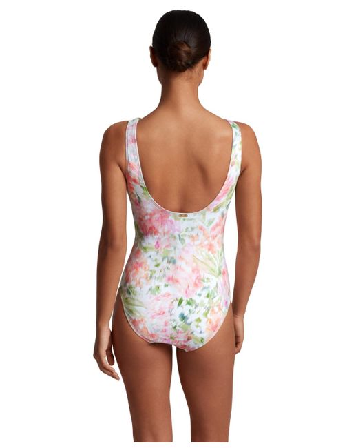 Lauren by Ralph Lauren White Ruffled Floral-print One-piece Swimsuit