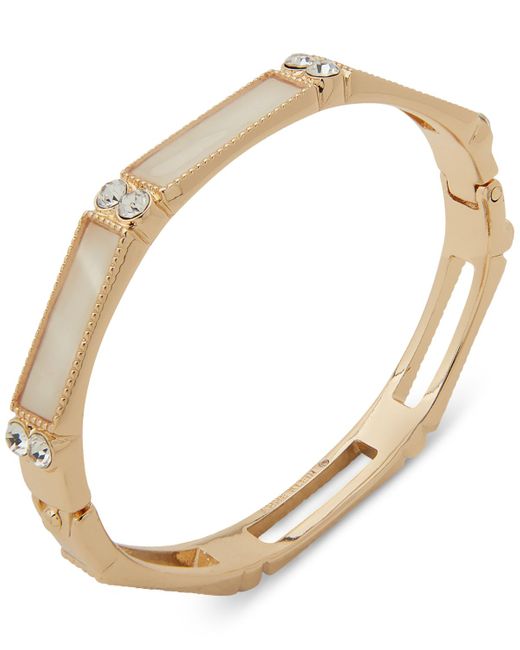 Anne Klein Metallic Gold-tone Pave & Mother-of-pearl Bangle Bracelet