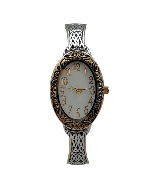 Olivia Pratt Metallic Oval Face Elegant Textured Bangle Watch