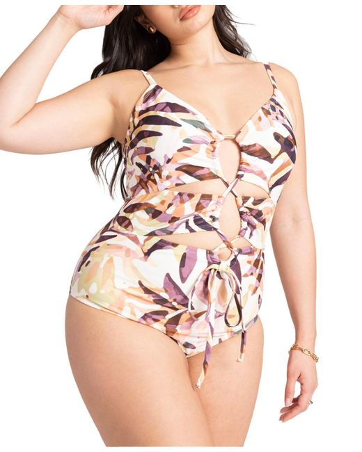 Eloquii Pink Plus Size Angled Lace-up Detail One Piece