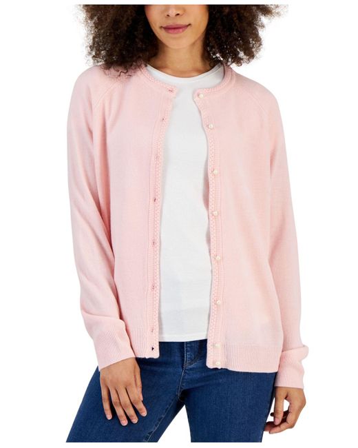 Karen Scott Synthetic Petite Luxe Soft Faux Pearlbutton Cardigan