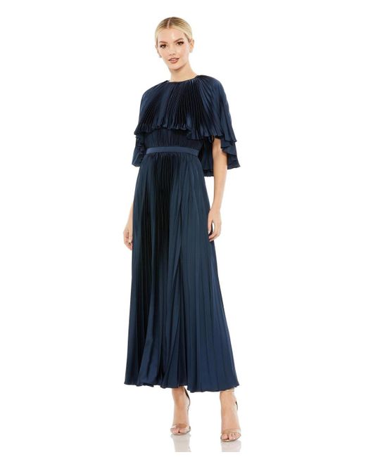 Mac Duggal Blue Pleated Caplet T-length Gown Dress