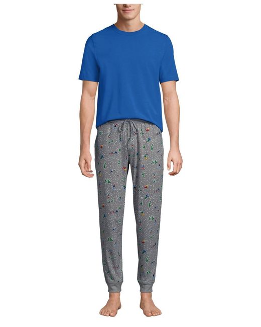 Lands' End Men's Blue Knit Jersey Pajama Sleep Set