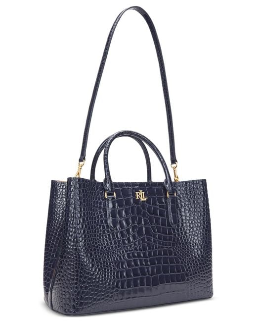 Ralph Lauren Blue Embossed Leather Large Marcy Satchel