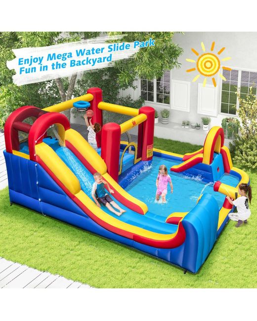 Gymax Blue Inflatable Water Slide Giant Kids Water Park