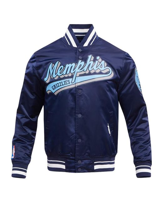 Pro Standard Blue Memphis Grizzlies Script Tail Full-snap Satin Varsity Jacket for men