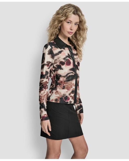 DKNY Multicolor Long Sleeve Button Front Top