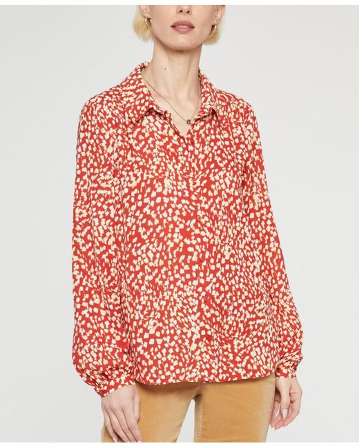 NYDJ Red 's Modern Blouse Top