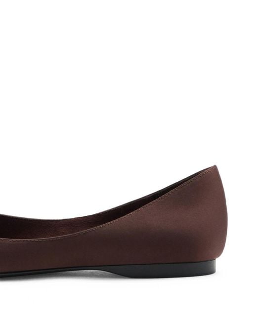 Mango Brown Square-toe Satin Ballet Flats