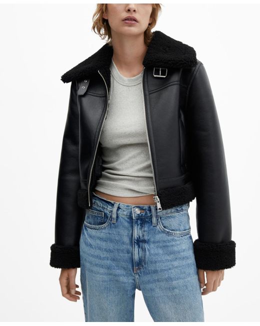 Mango Black Faux Shearling-lined Biker Jacket