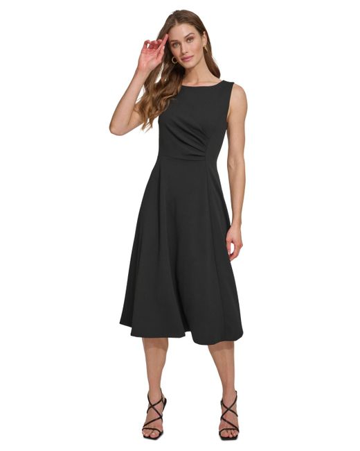 DKNY Black Sleeveless Side-ruched Midi Dress