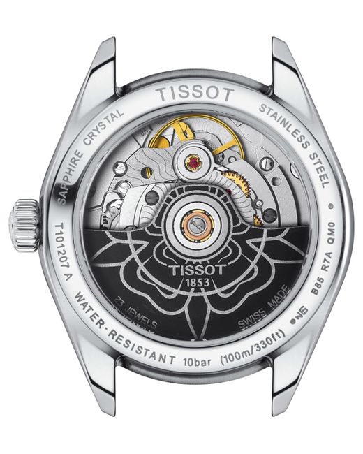 Tissot Gray Swiss Automatic Pr 100 Diamond Accent White Leather Strap Watch 33mm