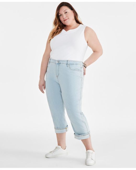Style & Co. Blue Plus Size Mid-rise Curvy Roll-cuff Capri Jeans