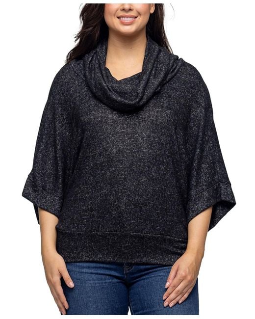 24seven Comfort Apparel Women's Blue Cowl Neck Dolman Sleeve