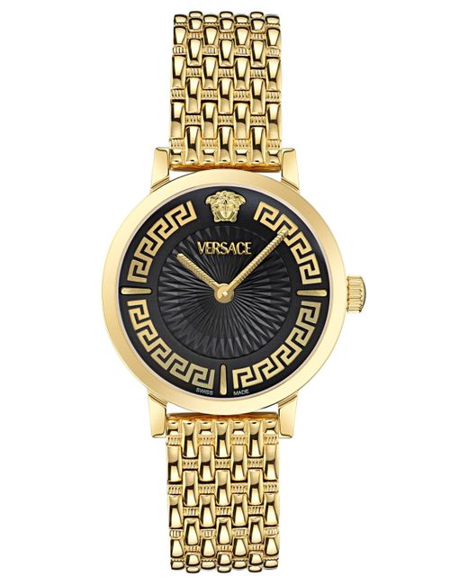Versace Metallic Swiss Greca Fortuna Ion Plated Bracelet Watch 35mm
