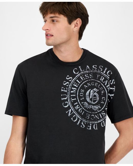 Guess Black Relaxed Fit Short Sleeve Crewneck Letter Pressed Graphic T-shirt for men