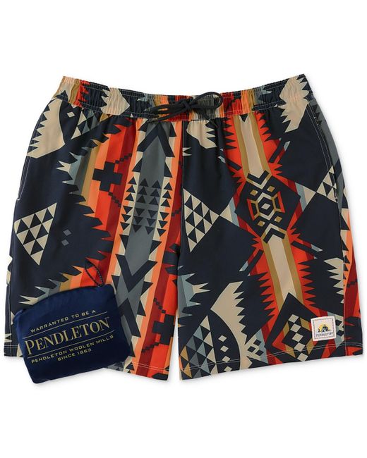 Pendleton Black Printed 7" Packable Swim Trunk for men