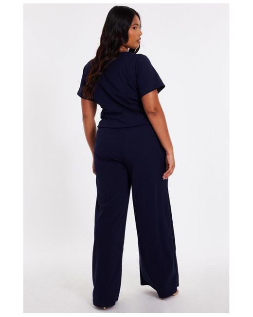 Quiz Blue Button Detail Palazzo Jumpsuit