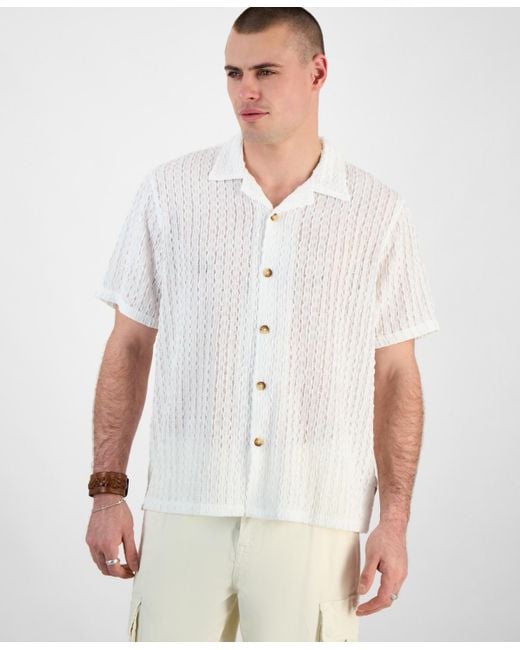 Guess White Liam Regular-fit Open-knit Jacquard Button-down Shirt for men