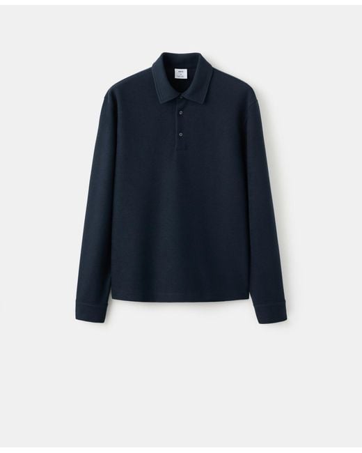 Mango Blue Knitted Structured Polo Sweater for men