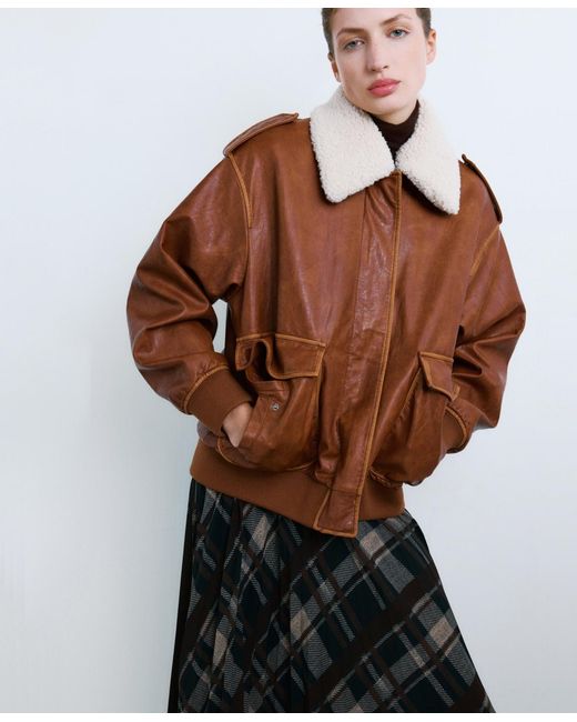 Mango Brown Fleece Collar Jacket
