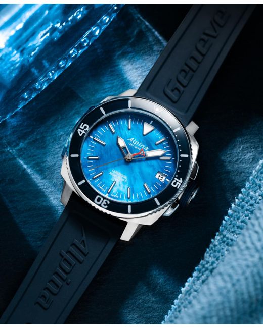 Alpina Blue Swiss Seastrong Diver Comtesse Rubber Strap Watch 34mm