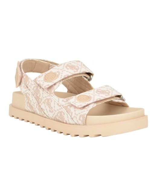 Guess Fadey Slingback Strap Flat Open Toe Sandals in Natural | Lyst