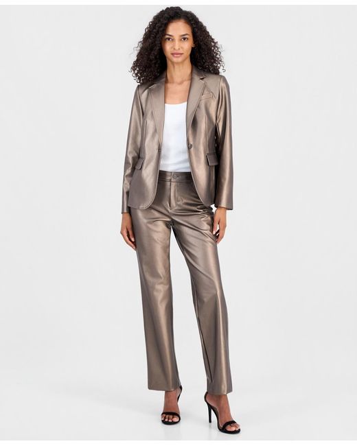 Anne Klein Gray Notch-collar Single-button Blazer