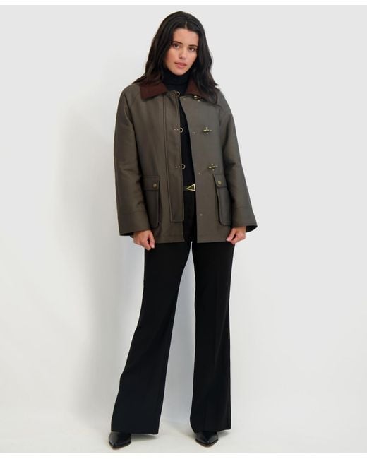 Tahari Brown Collared Canvas Barn Jacket