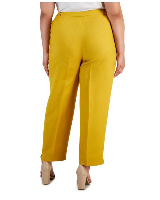 Kasper Yellow Plus Size Linen-blend Straight-leg Pants
