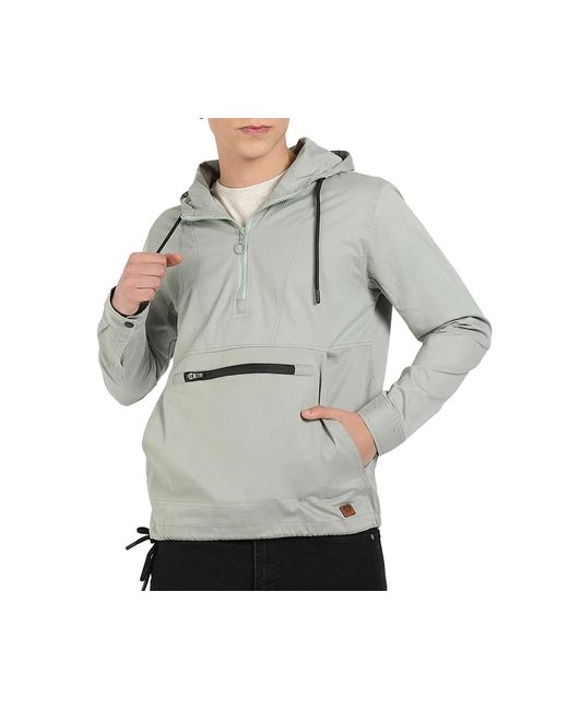 Campus Sutra Gray Half-zip Utility Jacket With Contrast Drawstring for men
