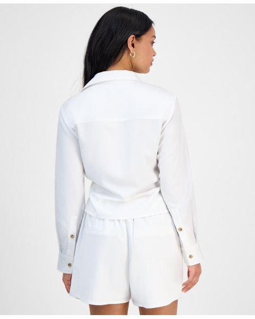 BarIII White Collared Tie-hem Blouse